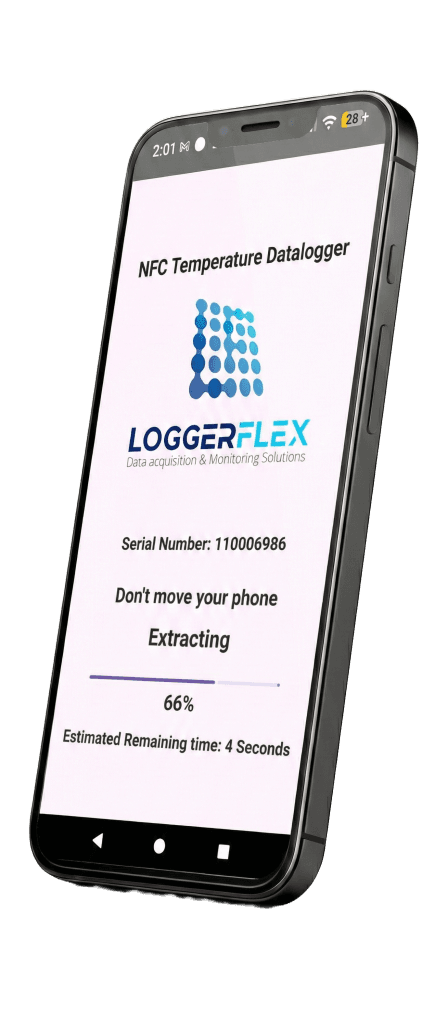 Phone scanning an NFC data logger