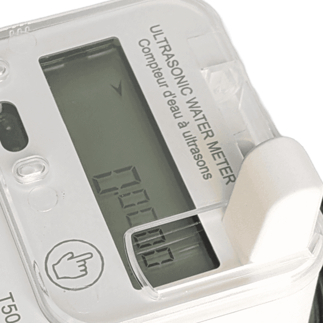Water meter LCD display showing a consumption reading