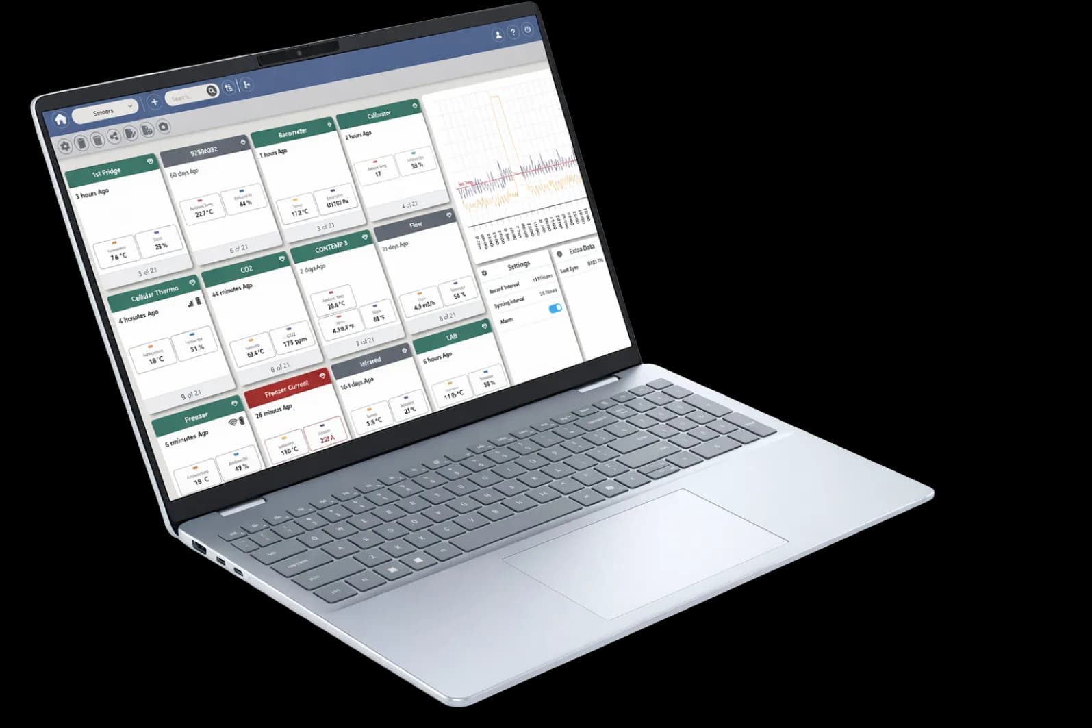 Tableau de bord de l'application Web MaxLinc sur un ordinateur portable